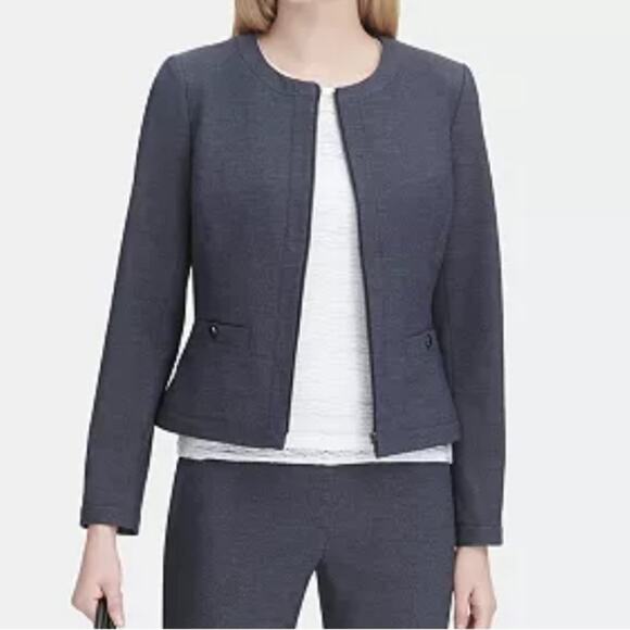 Calvin Klein Jackets & Blazers - CALVIN KLEIN Collarless Zip-Front Blazer Gray Size 14